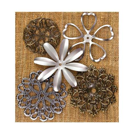 Metal Vintage Trinkets, Flower Shapes 1.75" To 2.5", 5/Pkg -Sunrise Sunset Mechanicals