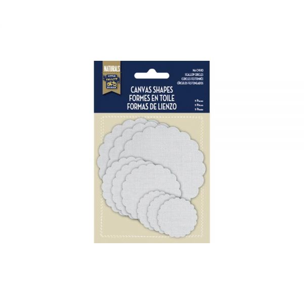 Canvas Tags, White, 9 pcs, round scallop