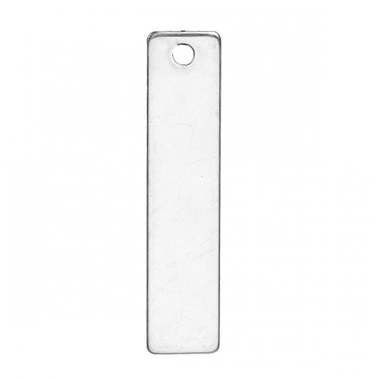 Antique Silver Stainless Steel Blanks for Stamping, rectangle Charm, 4cm x .9cm 10pcs