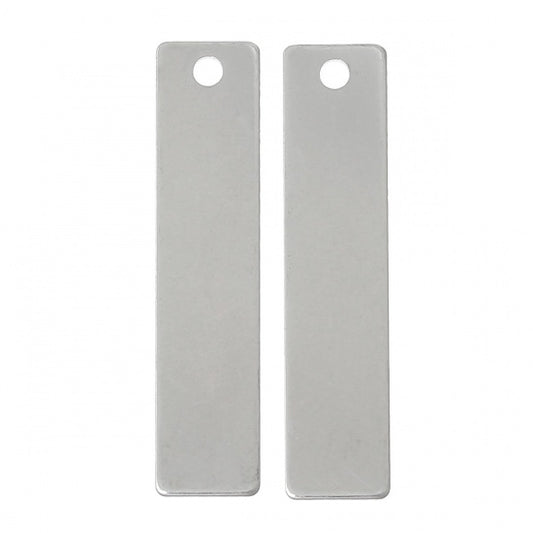 Antique Silver Stainless Steel Blanks for Stamping, rectangle Charm, 4cm x .9cm 10pcs