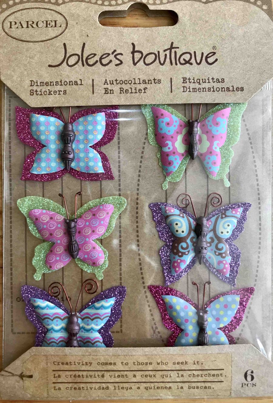 Parcel Dimensional Stickers, Layered Butterflies, 6pcs