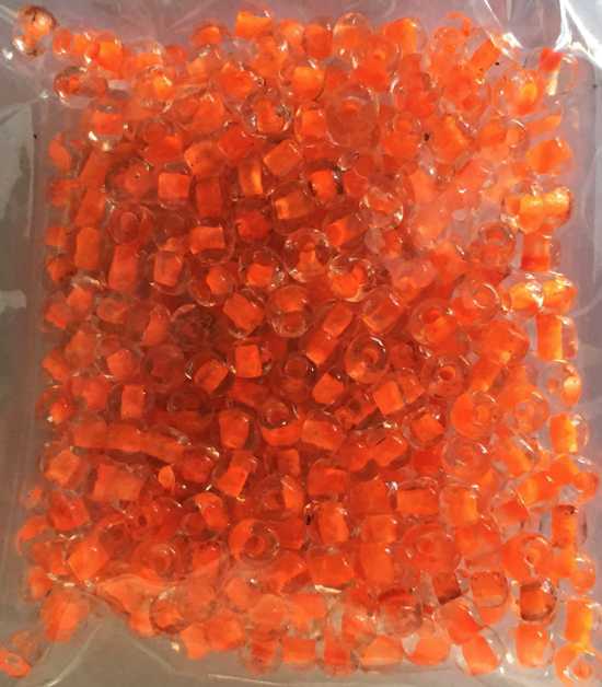Seed Beads, Inside Colour Orange, size 6/0 (3.6mm), 25 grams