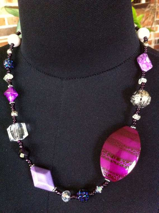 Purple Charm Beaded Necklace, 54cm