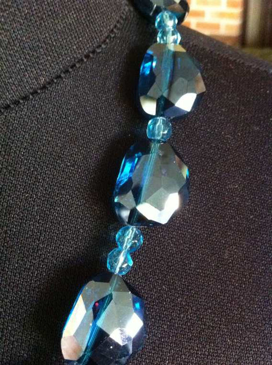 Art Deco Style Blue Beaded Necklace, 54cm