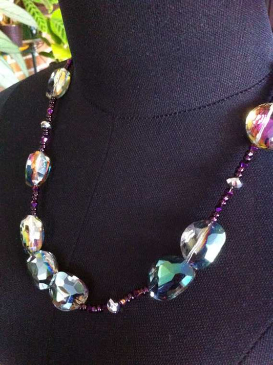 Art Deco Style Purple Beaded Necklace, 54cm