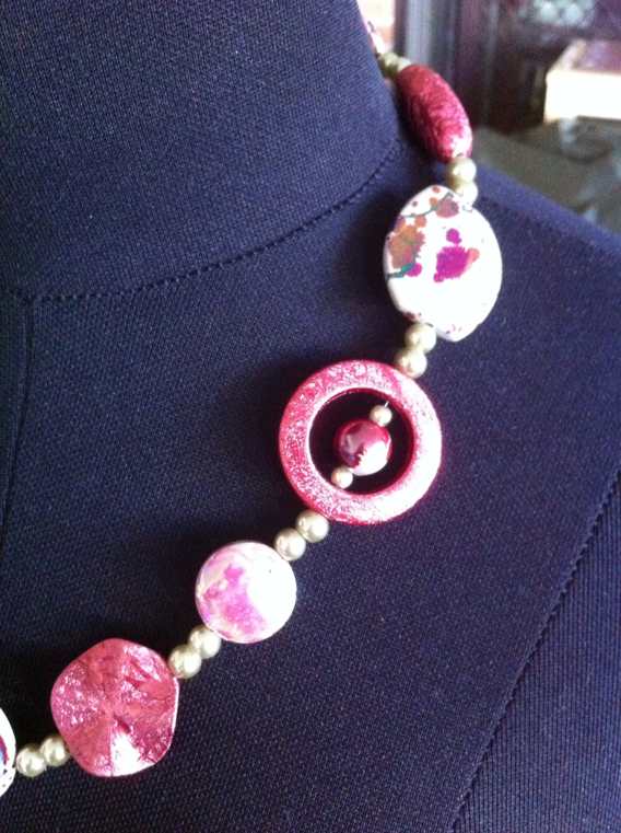 Vintage Pink Beaded Necklace, 54cm