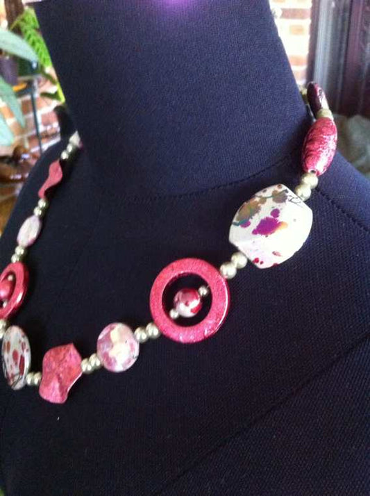 Vintage Pink Beaded Necklace, 54cm