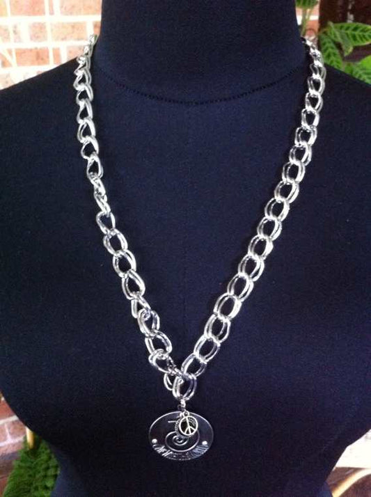 Chunky Chain Necklace with Peace Charms, 60 cm