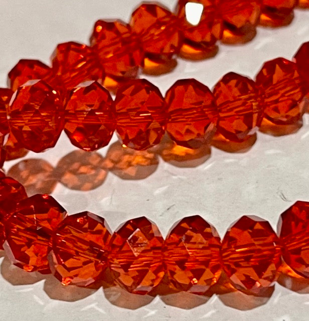 Glass Crystal Beads, Faceted Rondelle, 10x7.4mm, Red, 1 strand