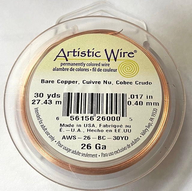 Artistic Wire Bare Copper, 26 gauge 30 yards Larger Spool