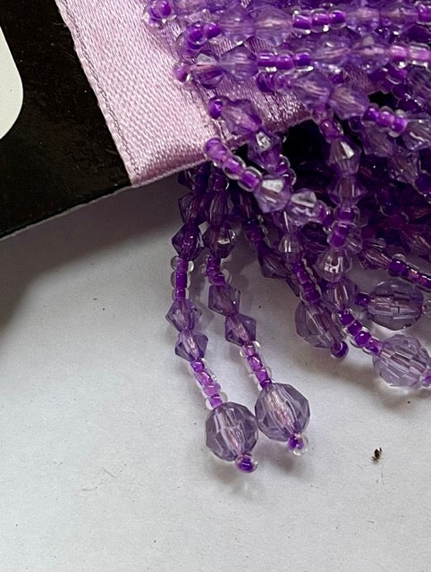 Beaded Trim, Acrylic, Lavendar 30mm drop, on satin tape, 1 metre