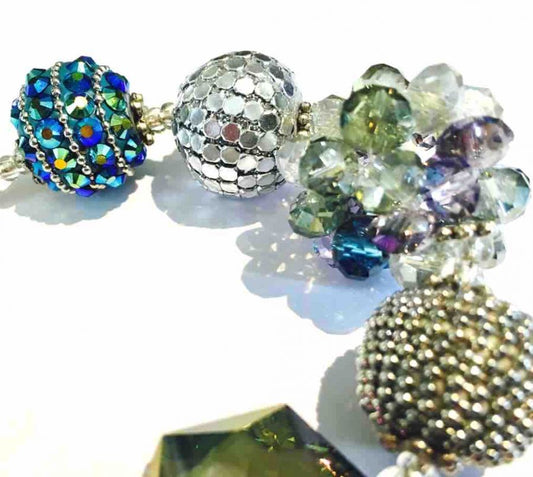 Chunky Necklace Handmade, Blue Silver tones 54cm - Statement Necklace