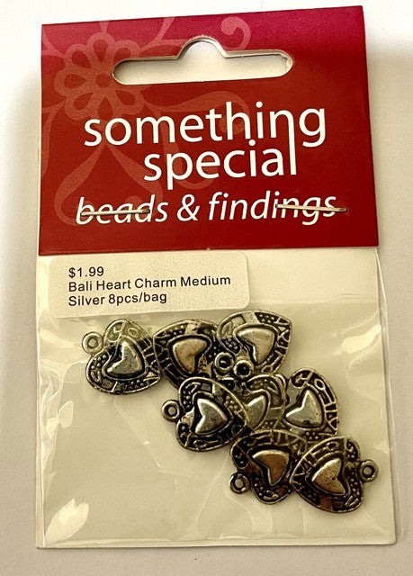 Ribtex Bali Heart Charm Medium Silver, 8 pcs