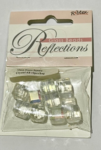 Glass Beads Square Faceted Cube 10mm Crystal Ab 10pcs