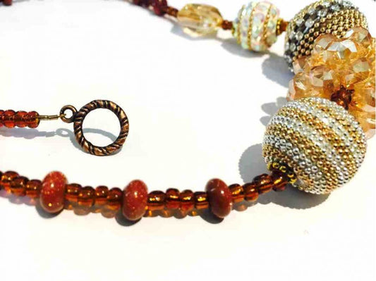 Chunky Necklace Handmade, Copper and Browns 54cm - Statement Necklace