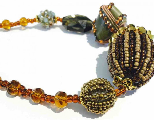 Chunky Necklace Handmade, Topaz and Bronze, 54cm