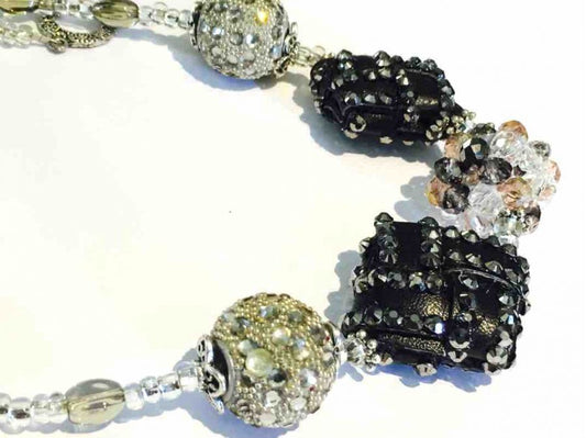 Chunky Necklace Handmade, Black Silver 54cm - Statement Necklace