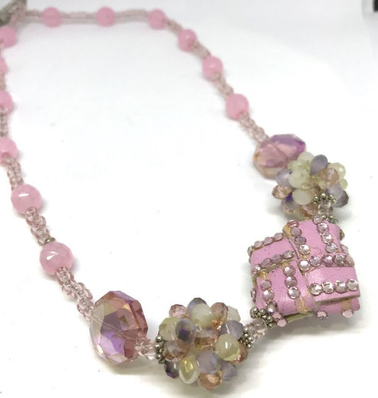 Chunky Necklace Handmade, Pinks Cream 54cm - Statement Necklace
