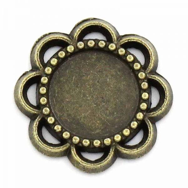 Antique Bronze Cameo Frame Settings Connectors 14x14mm (Fit 8mm), 100pcs