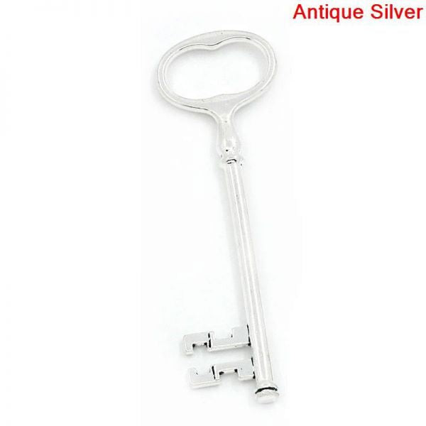 Antique Silver Key Pendants, Ornate Design, 9.8x3cm, 5pcs - Steampunk