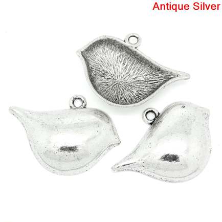 Antique Silver Bird Charm Pendants 40x29mm, 10pcs