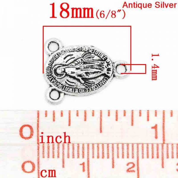 Antique Silver, Virgin Mary Connector, 16mm x 8mm, 50pcs