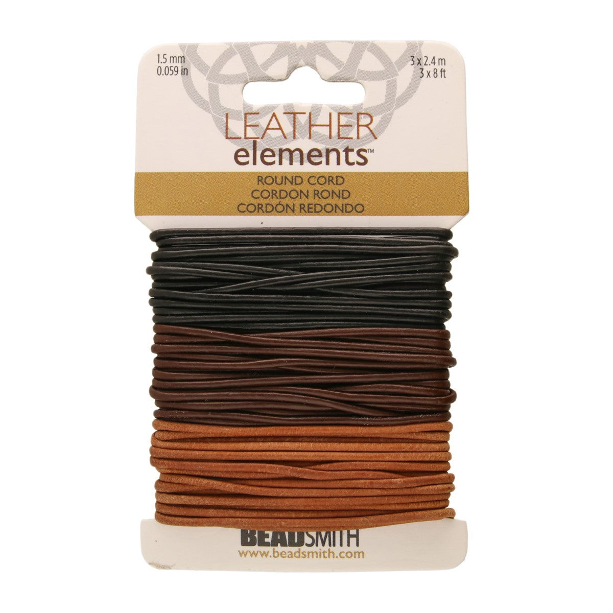 Leather Cord Mixed 1.5mm, Black Brown and Natural - 8 feet per colour