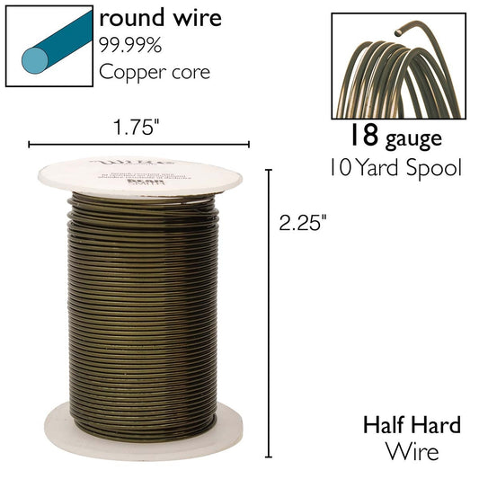 Beadsmith Non Tarnish Craft Wire Hematite, 18 ga, 10 yards - Lacquered