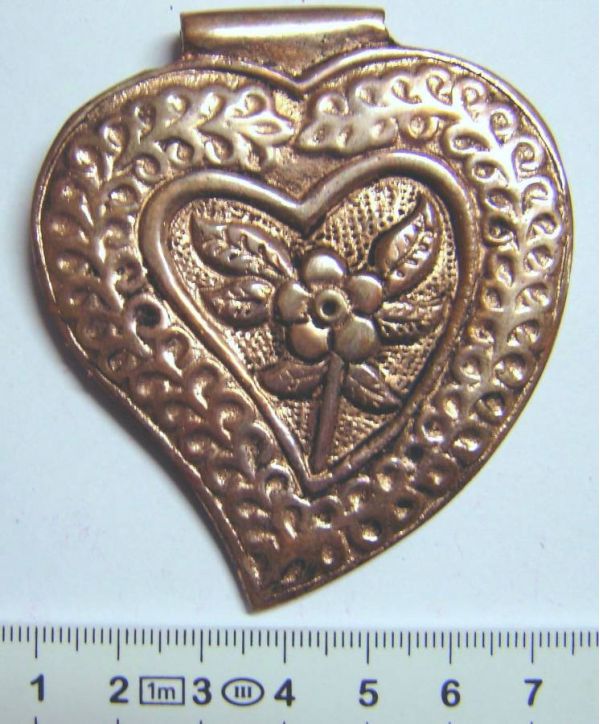 Antique Copper Heart Pendant, 65mm x 75mm, hole 2mm, 1pc - Steampunk