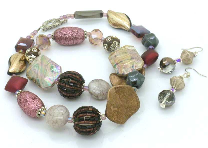 Plumberry Beaded Necklace 54cm plus Earrings