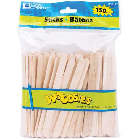 Woodsies Craft Sticks, Natural 4.5" 150/Pkg