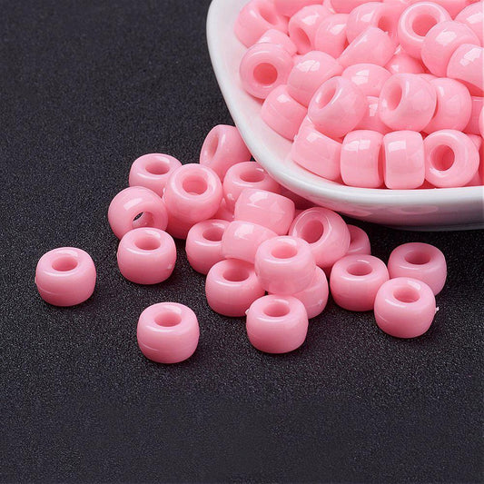 Pony Beads Pink - opaque, 9x6mm, approx 900pcs, 250grams
