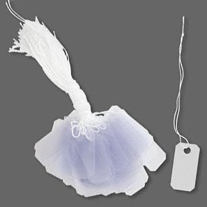 Tag, PVC and string, transparent frosted clear and white, 1x1/2 inch. 100pcs
