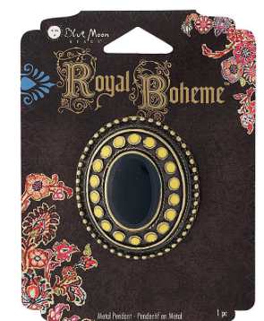 Royal Boheme - Black Yellow Metal Pendant, with black stone, 45x35mm, 1pc