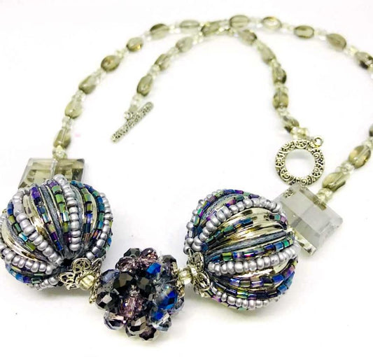 Chunky Necklace Handmade, Smokey and Silver, 54cm - Bling Bling