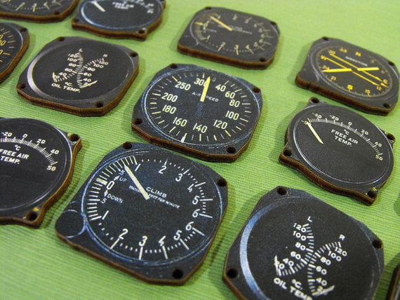 Wooden Laser Cuts, Vintage Aircraft Instruments 15pcs
