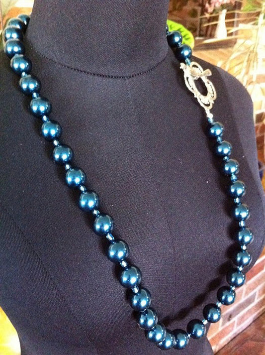 Womens Beaded Necklace, Deep Teal Pearl, 76cm