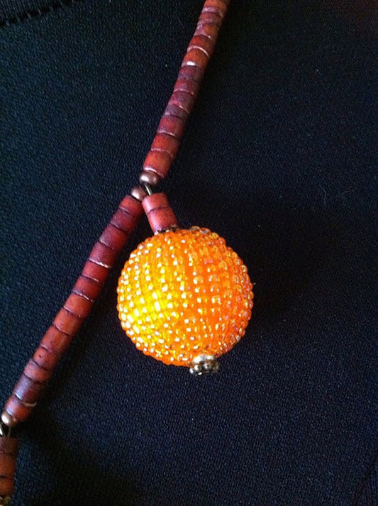 Womens Handmade Necklace, Orange Bauble Beaded, 54cm