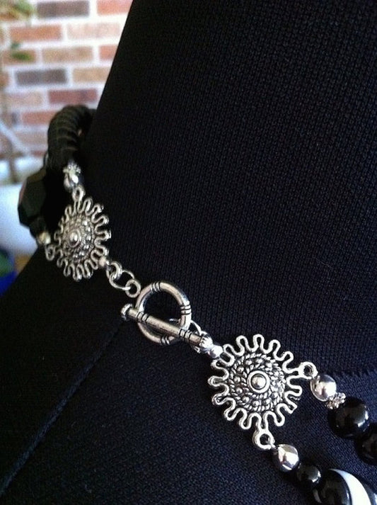 Womens Necklace - Black and White, Beaded Two stranded necklace, 54cm