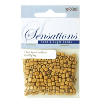 Seed Beads, Gold Cube (3.6mm), 25 grams