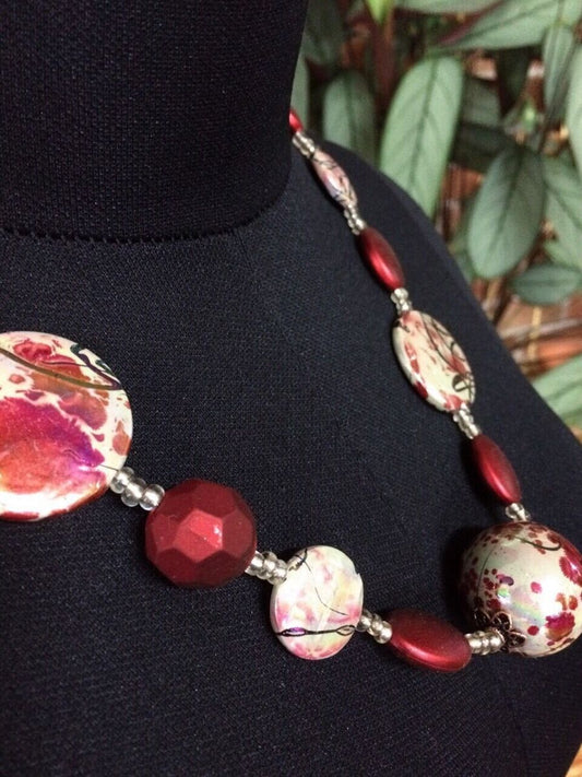 Women's Necklace, Dark Red Beads, Handmade, 54 cm