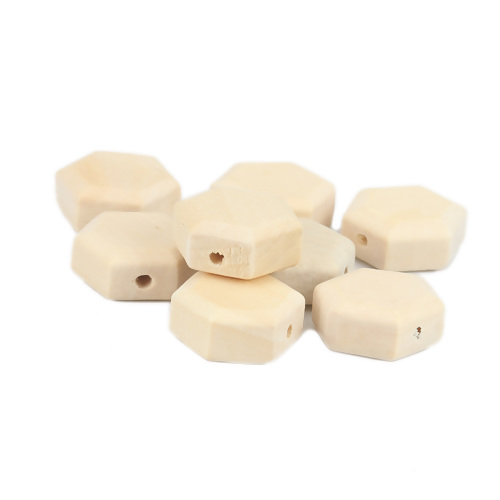 Wooden Beads Hexagon, 23mm x 21mm, 10pcs,