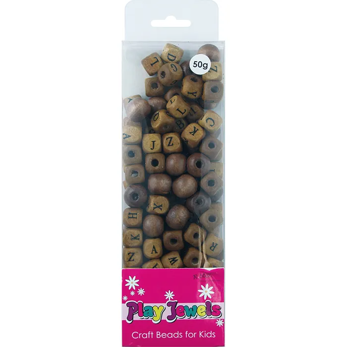 Wooden Beads Mix, Alphabet, 50 grams Brown