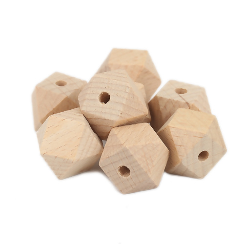 Wooden Beads Polygon, 18mm x 18mm, 10pcs, BEECH WOOD