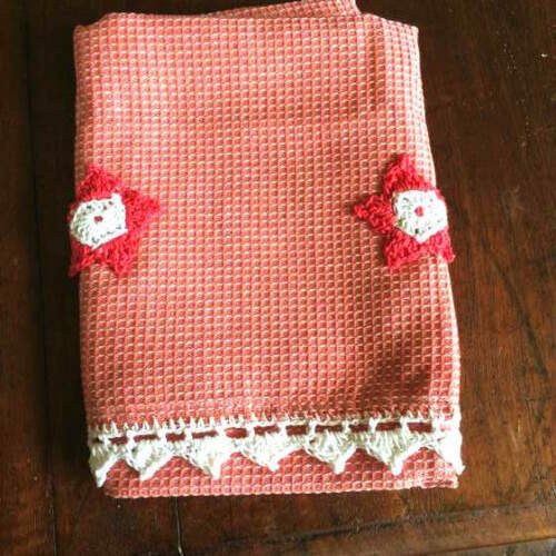 Tea Towels, Crocheted Edges, Set of 3, Red and White, Brand New