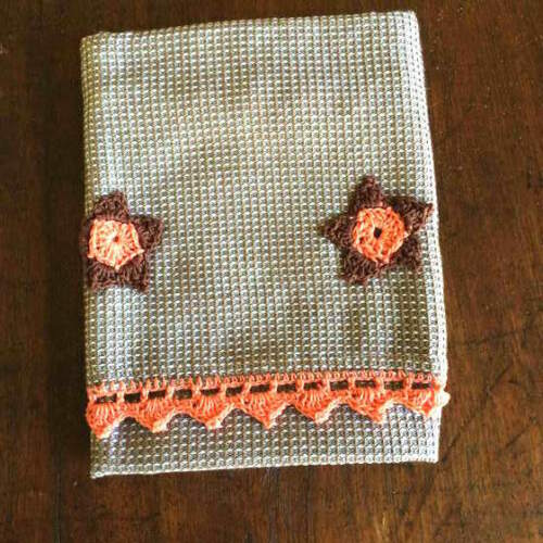Handmade Crochet Tea Towels - 3 Towels - Brown and White