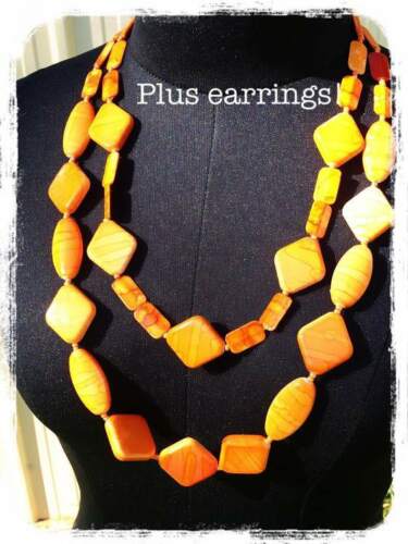 Necklace, Multistrand Orange, 2 strands, Plus Earrings, Handmade, Brand New