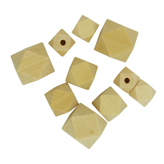 Wooden Beads Cube Mixed, Natural, 2cm, 1.5cm and 1cm, 13 pcs