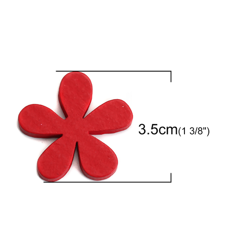Wooden Flower Red 35mm x 33mm, 5 PCs