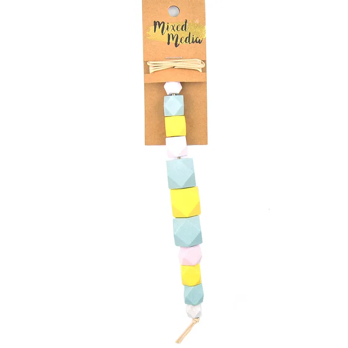 Wooden Beads Cube Mix, Pastel Colour, 11pcs plus 1metre twine